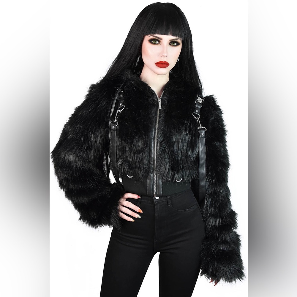 KILLSTAR Night Creature Cropped Faux Fur cropped jacket NWT
